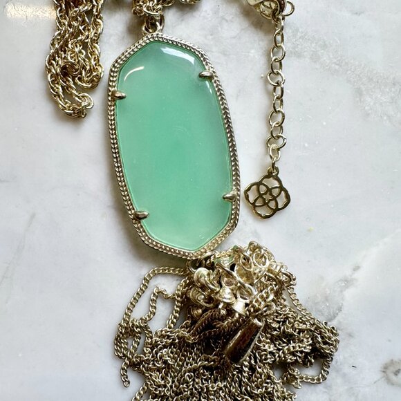 Kendra Scott Rayne Pendant Necklace Light Green and Gold 30” Chain - Picture 3 of 7